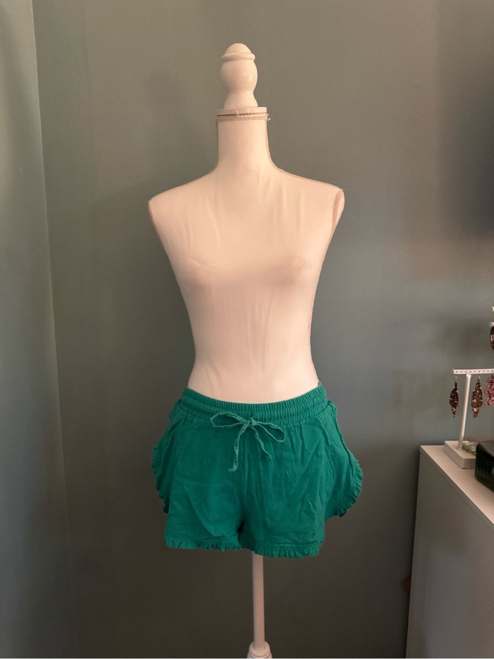 Vibrant Green Ruffle cover up Shorts with  Elastic Waistband XS